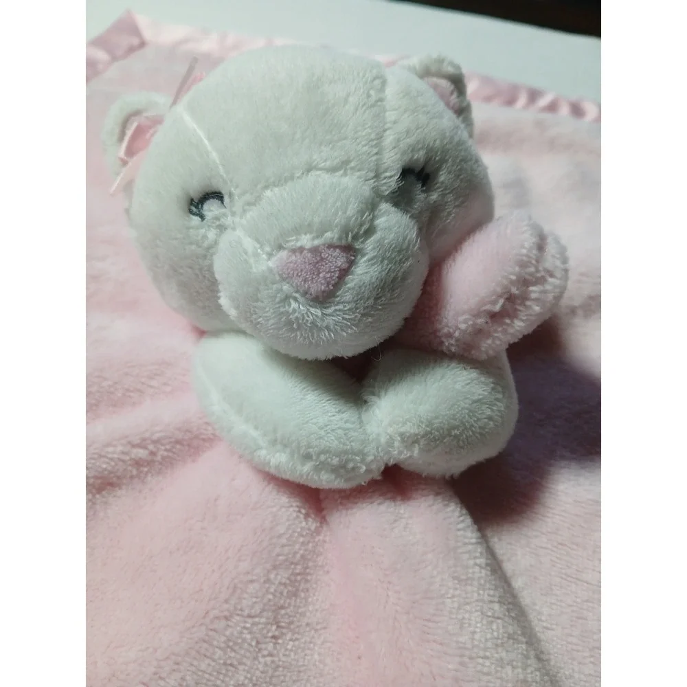 Carters White Kitty Lovey Security Blanket Plush Satin Pink